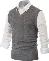 Men'S V Neck Sweater Vest Cable Knitted Pullover Sweaters Vest